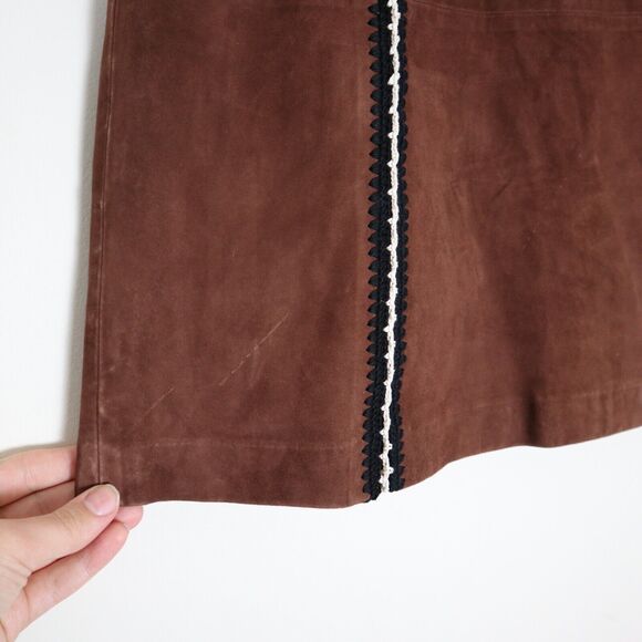 Claudie Pierlot US 4 Suede A Line Skirt Crochet Brown 70s Style Cottagecore - Picture 9 of 11